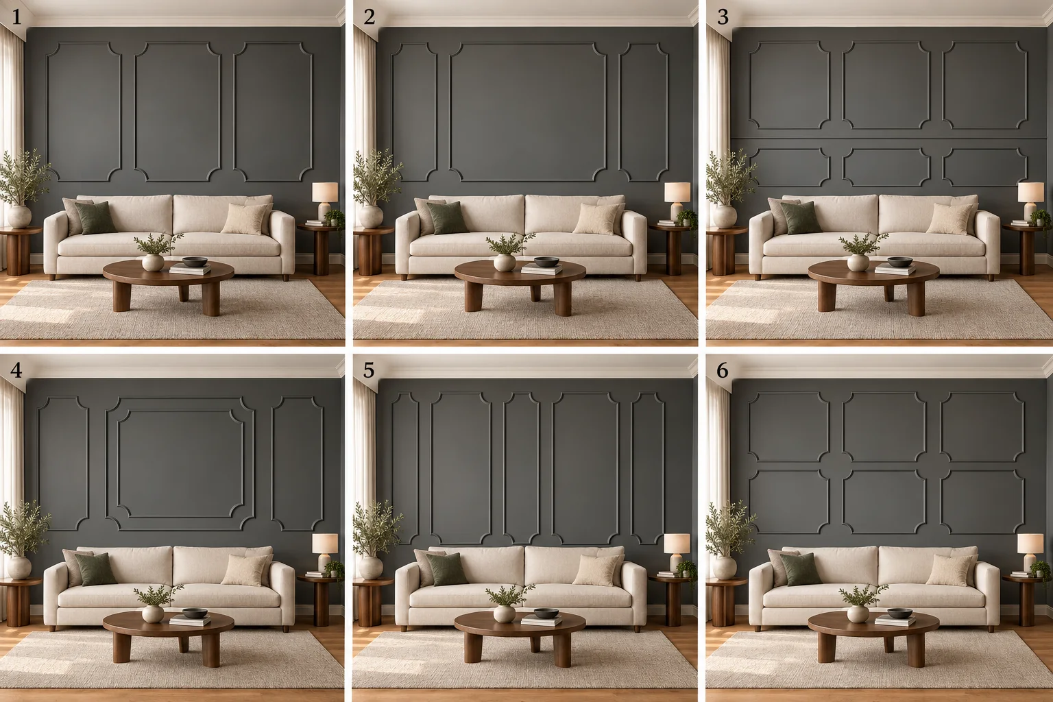 Six decorative wall moulding concepts for a living room