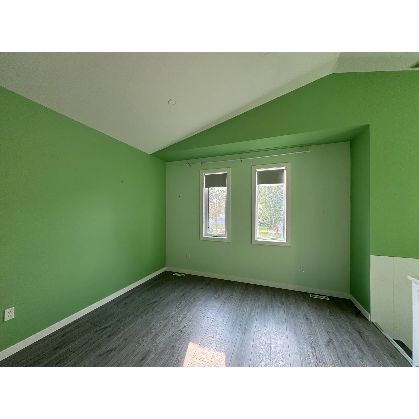 Bright green room after painting