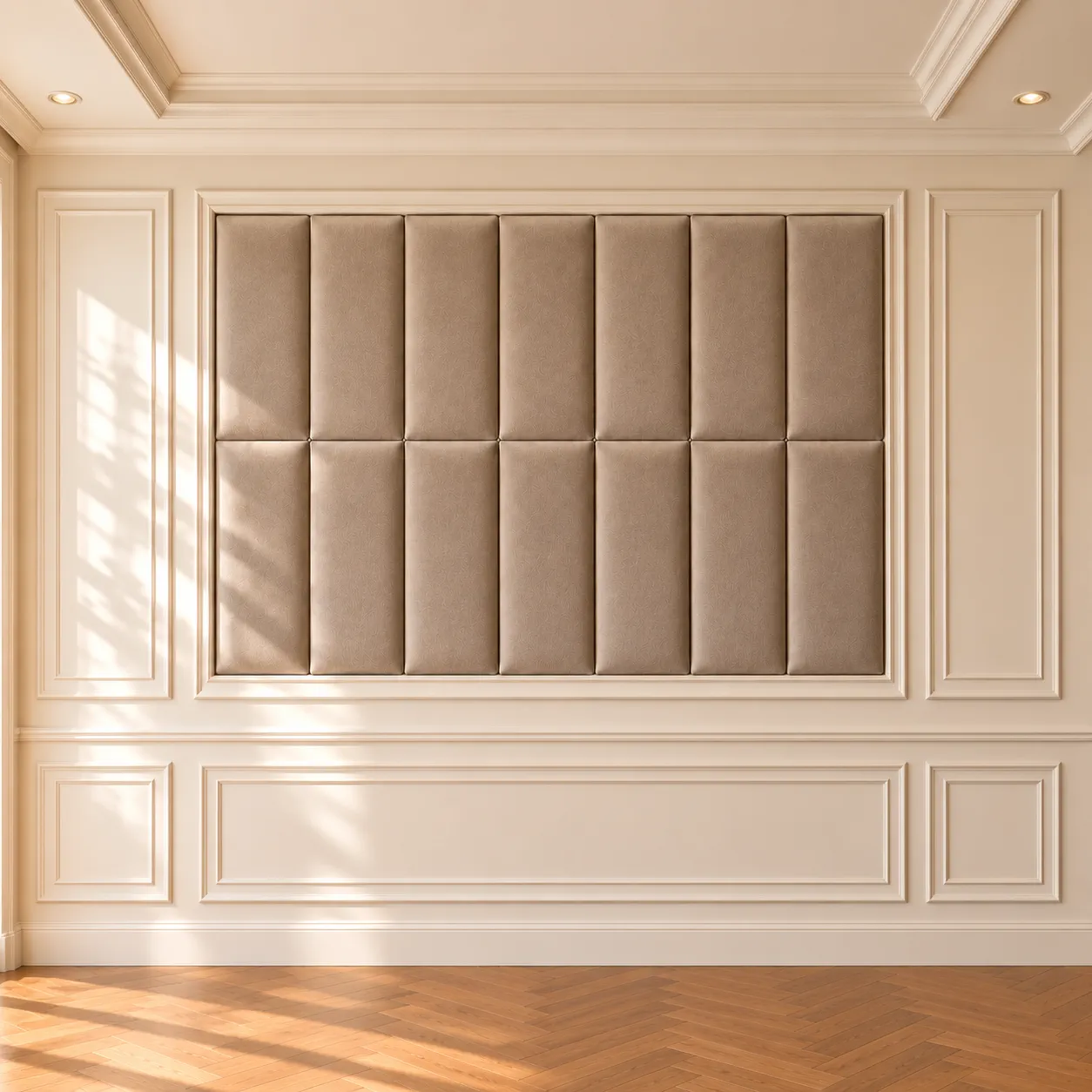 Upholstered Wall Panels with Decorative Moulding