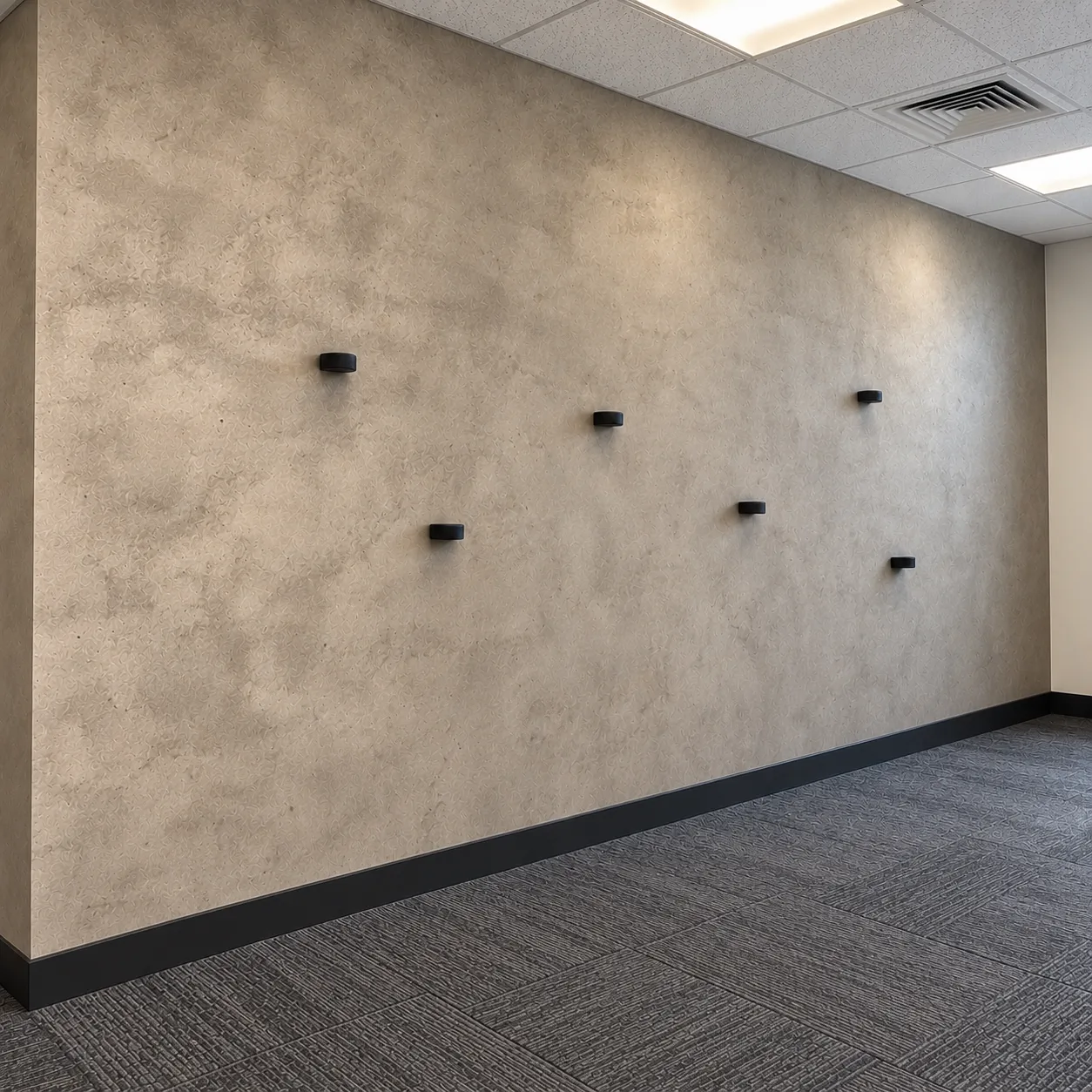 Faux Concrete Feature Wall with Hockey Puck Accents